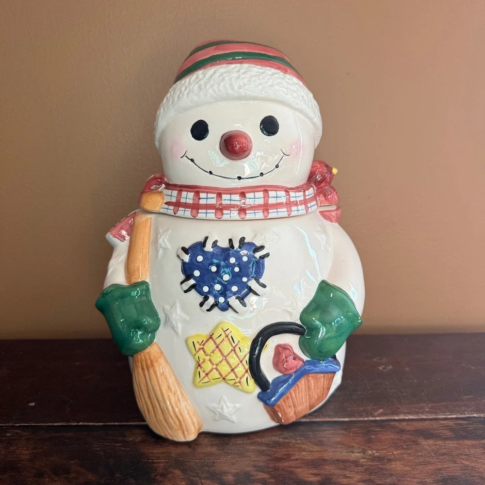 Snowman‎ Ceramic Cookie Jar Holiday Decor Kitchen Storage Container